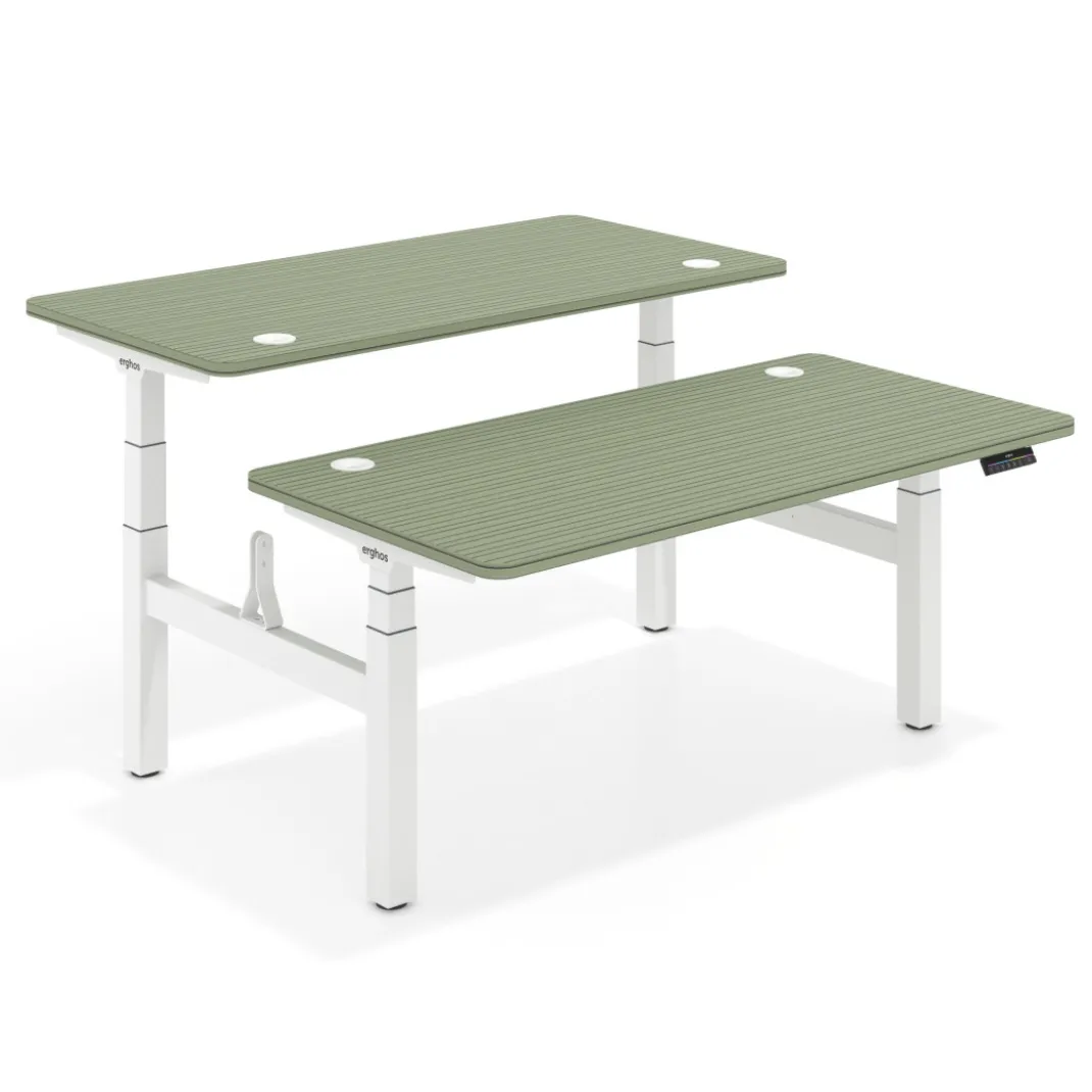 Mesa Multipuesto Elevable eléctrica Erghos Motion Pro estructura blanca 4 cantos curvos