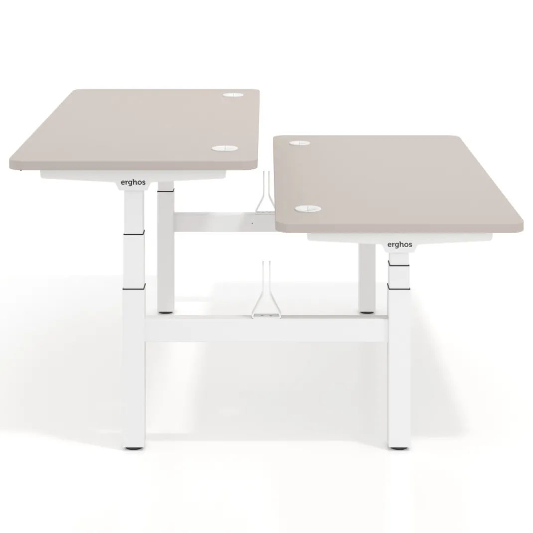 Mesa Multipuesto Elevable eléctrica Erghos Motion Pro estructura blanca 4 cantos curvos
