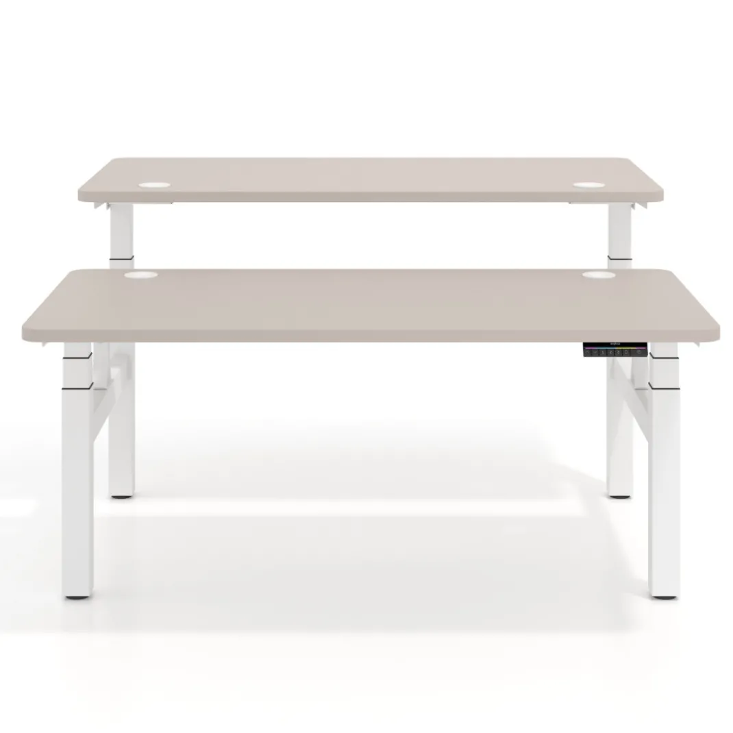 Mesa Multipuesto Elevable eléctrica Erghos Motion Pro estructura blanca 4 cantos curvos