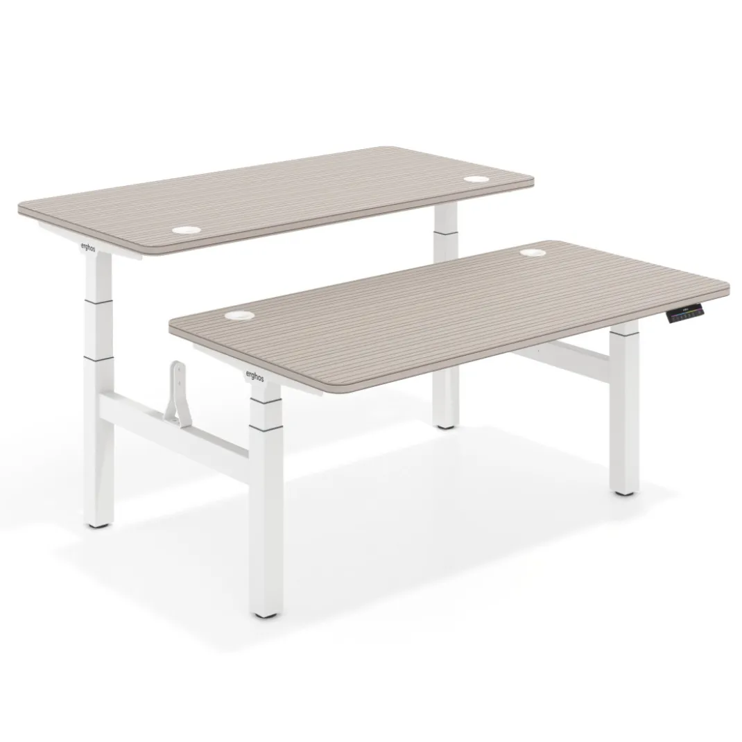 Mesa Multipuesto Elevable eléctrica Erghos Motion Pro estructura blanca 4 cantos curvos