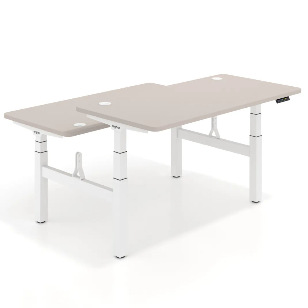 Mesa Multipuesto Elevable eléctrica Erghos Motion Pro estructura blanca 4 cantos curvos