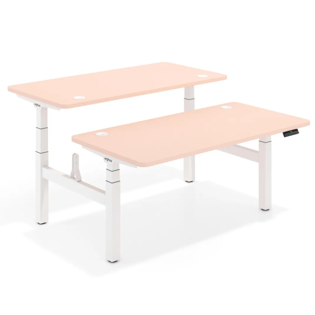 Mesa Multipuesto Elevable eléctrica Erghos Motion Pro estructura blanca 4 cantos curvos