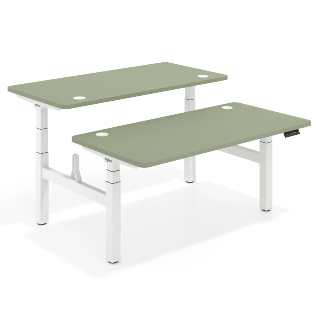 Mesa Multipuesto Elevable eléctrica Erghos Motion Pro estructura blanca 4 cantos curvos