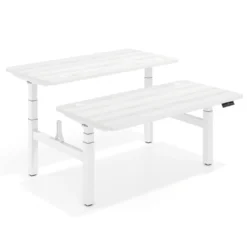 Mesa Multipuesto Elevable eléctrica Erghos Motion Pro estructura blanca 4 cantos curvos