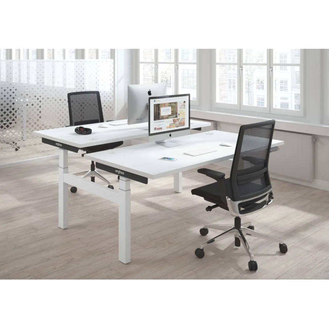 Mesa Multipuesto Elevable eléctrica Erghos Smart Pro estructura blanca canto recto