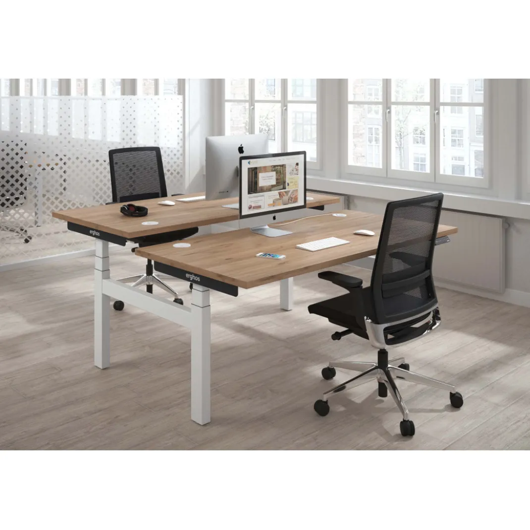 Mesa Multipuesto Elevable eléctrica Erghos Smart Pro estructura blanca canto recto
