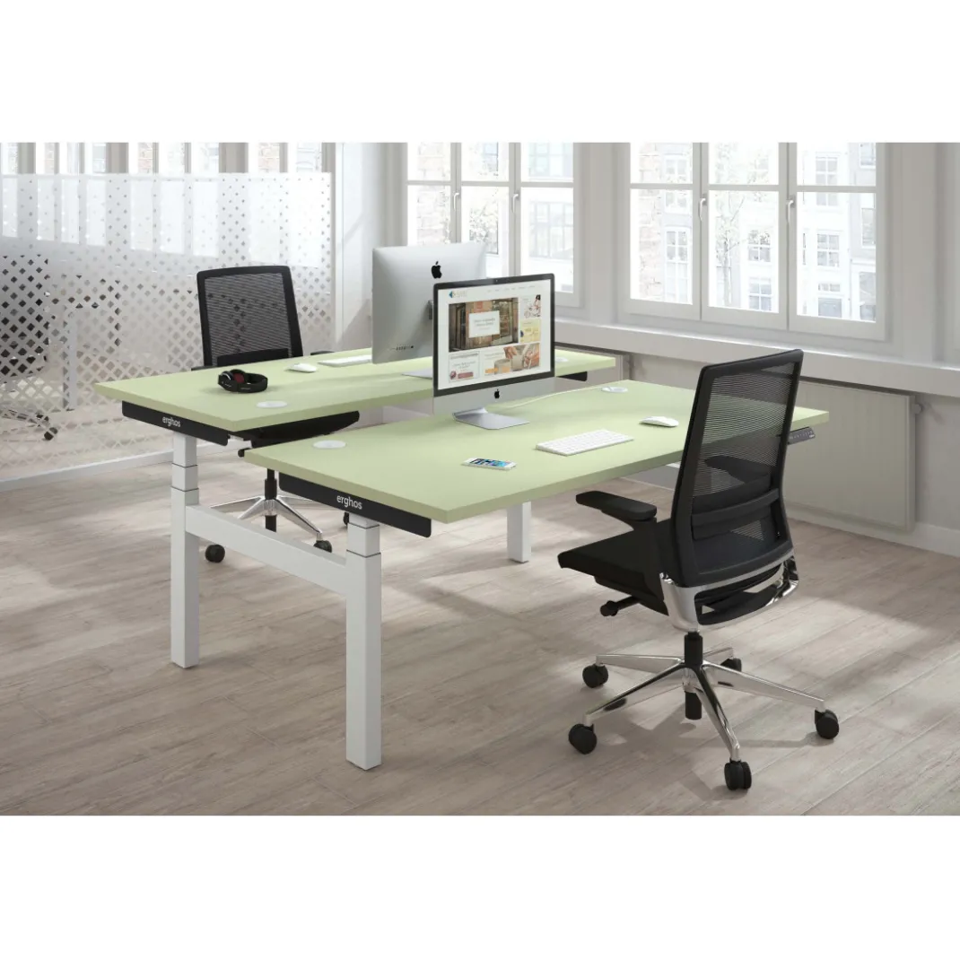 Mesa Multipuesto Elevable eléctrica Erghos Smart Pro estructura blanca canto recto
