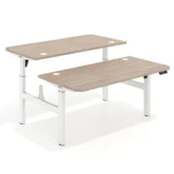 Mesa Multipuesto Elevable eléctrica Erghos Motion estructura blanca 2 cantos curvos