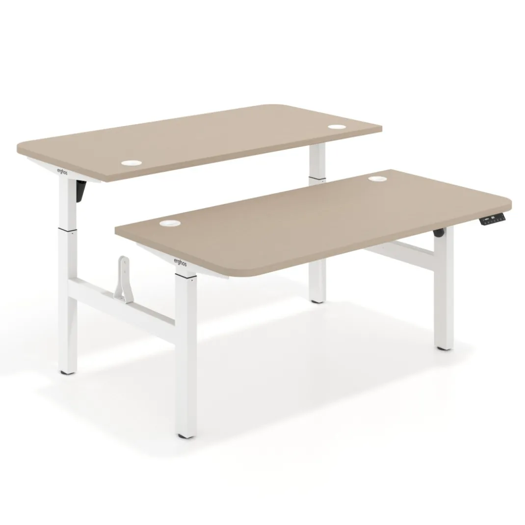 Mesa Multipuesto Elevable eléctrica Erghos Motion estructura blanca 2 cantos curvos