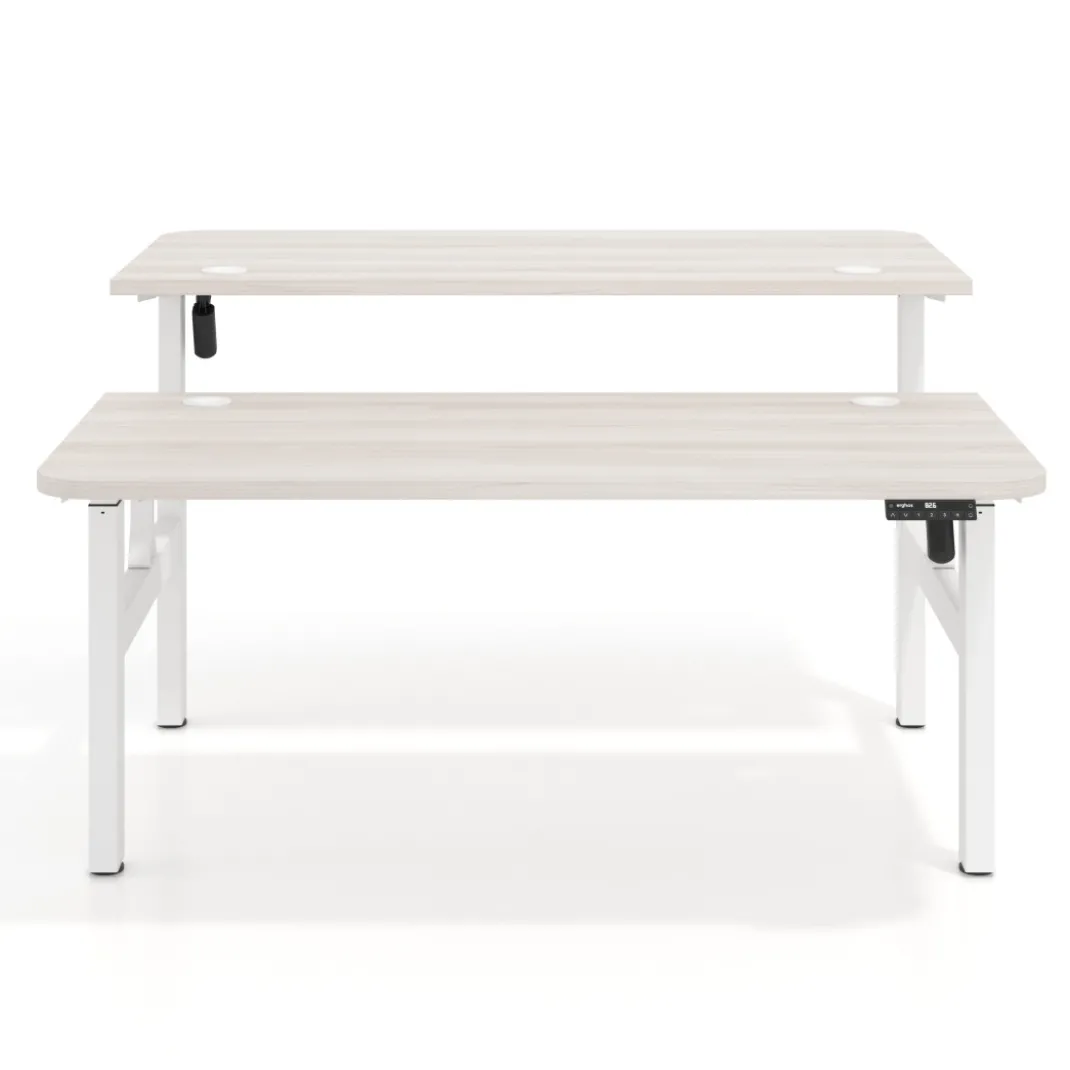 Mesa Multipuesto Elevable eléctrica Erghos Motion estructura blanca 2 cantos curvos