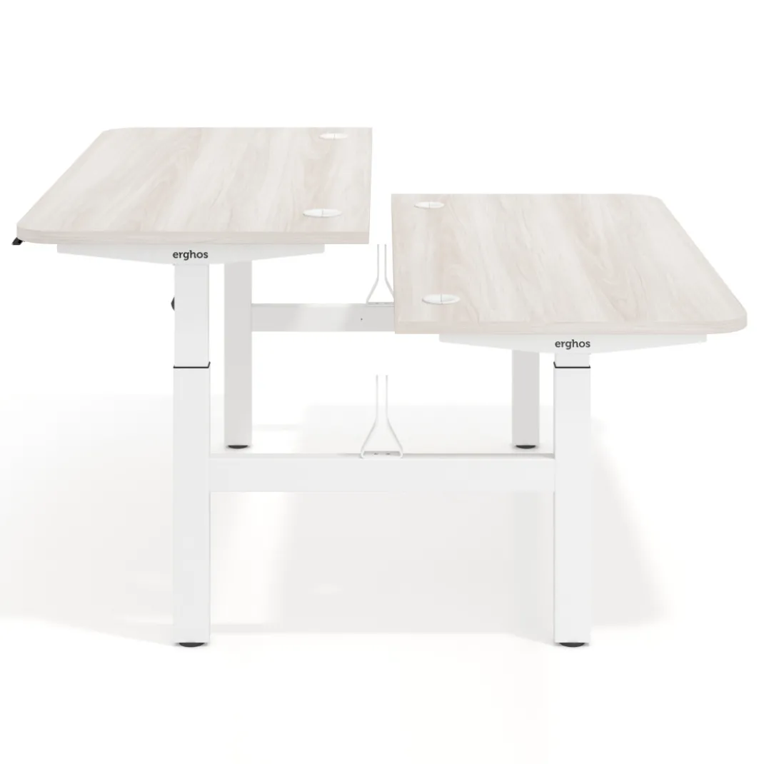 Mesa Multipuesto Elevable eléctrica Erghos Motion estructura blanca 2 cantos curvos