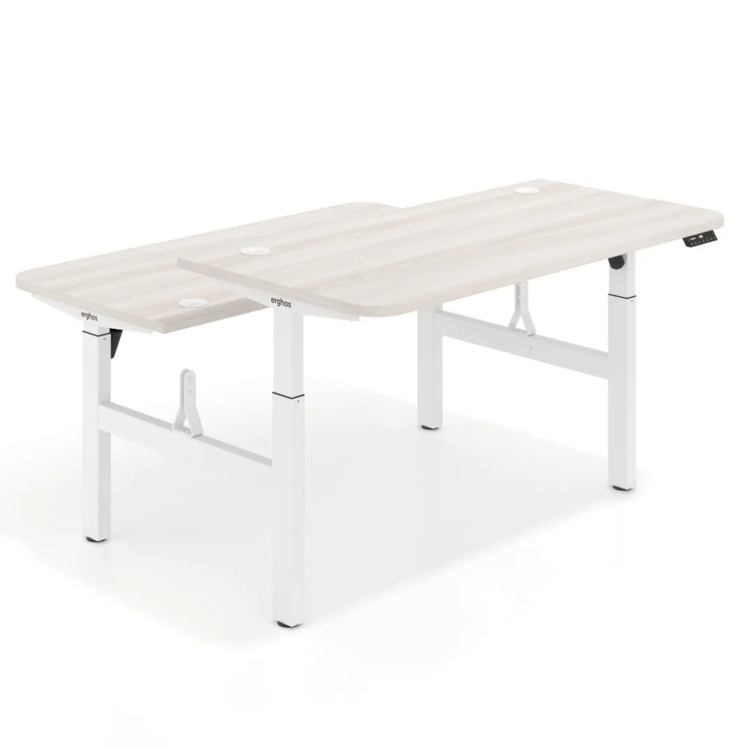 Mesa Multipuesto Elevable eléctrica Erghos Motion estructura blanca 2 cantos curvos