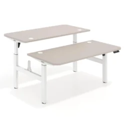 Mesa Multipuesto Elevable eléctrica Erghos Motion estructura blanca 2 cantos curvos