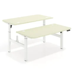 Mesa Multipuesto Elevable eléctrica Erghos Motion estructura blanca 2 cantos curvos
