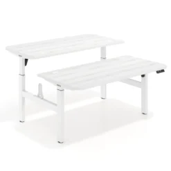 Mesa Multipuesto Elevable eléctrica Erghos Motion estructura blanca 2 cantos curvos