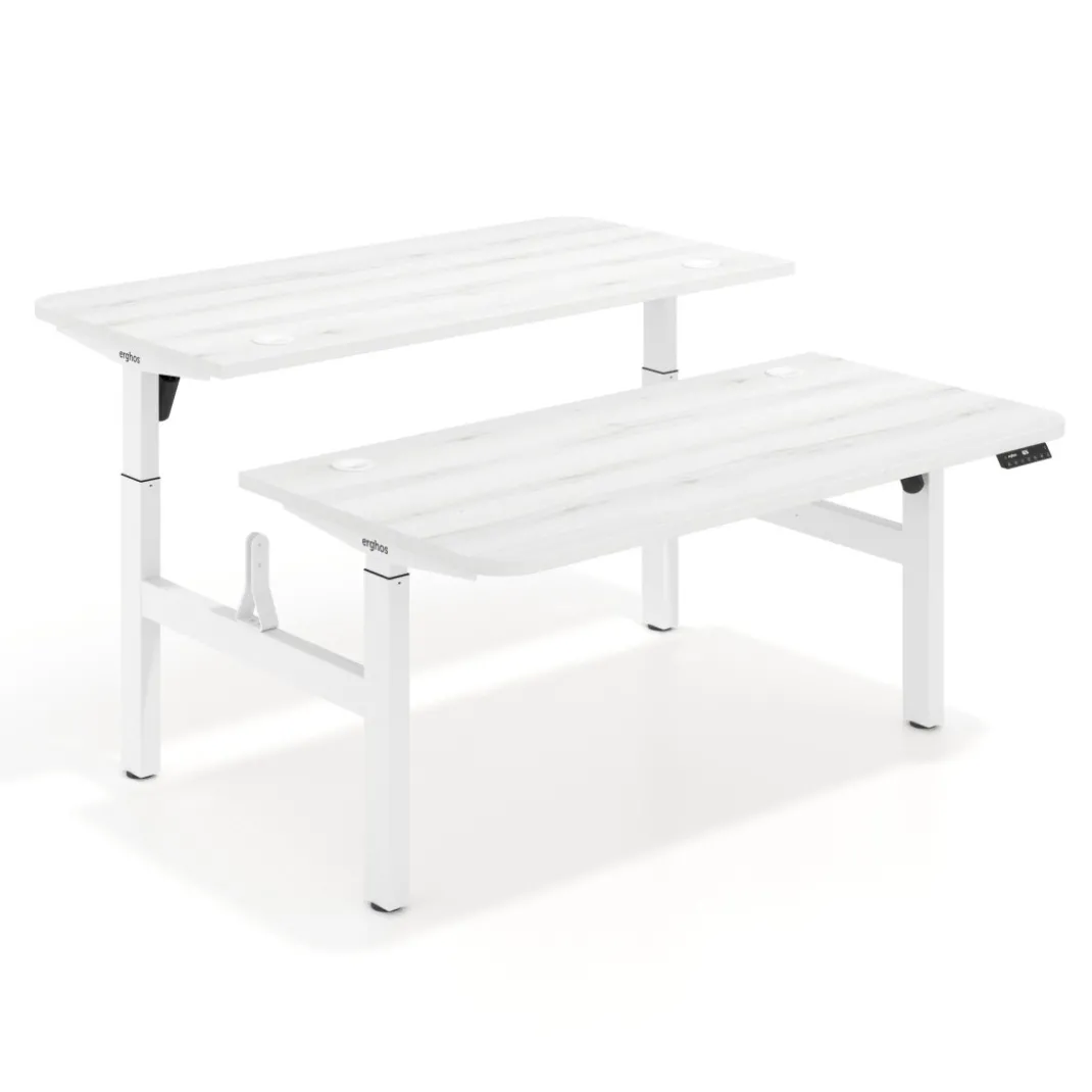 Mesa Multipuesto Elevable eléctrica Erghos Motion estructura blanca 2 cantos curvos