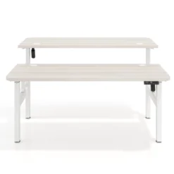 Mesa Multipuesto Elevable eléctrica Erghos Motion estructura blanca 2 cantos curvos