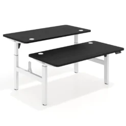 Mesa Multipuesto Elevable eléctrica Erghos Motion estructura blanca 4 cantos curvos