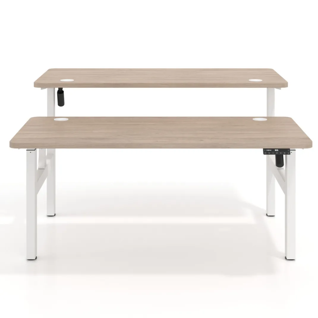 Mesa Multipuesto Elevable eléctrica Erghos Motion estructura blanca 4 cantos curvos