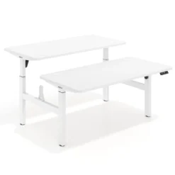 Mesa Multipuesto Elevable eléctrica Erghos Motion estructura blanca 4 cantos curvos