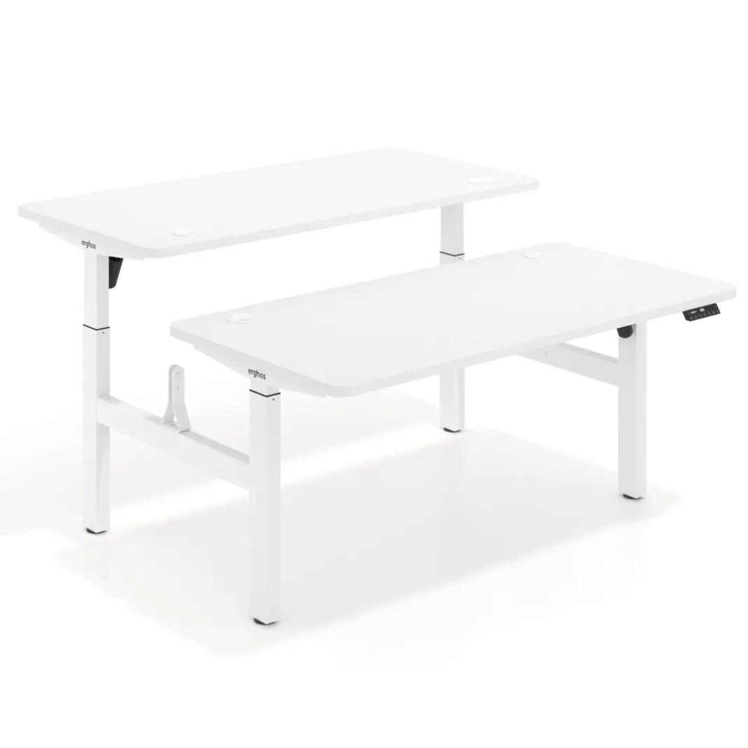 Mesa Multipuesto Elevable eléctrica Erghos Motion estructura blanca 4 cantos curvos
