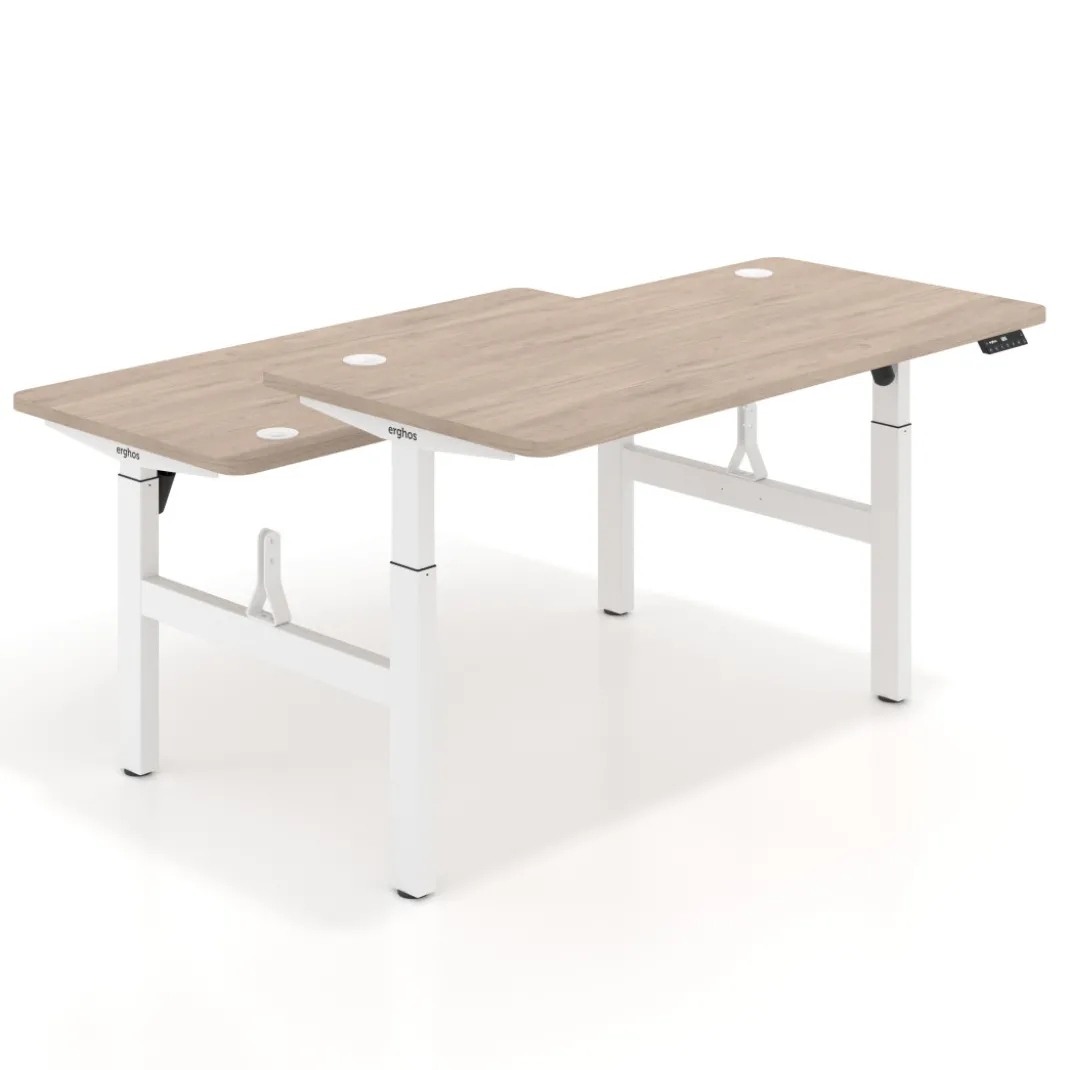 Mesa Multipuesto Elevable eléctrica Erghos Motion estructura blanca 4 cantos curvos