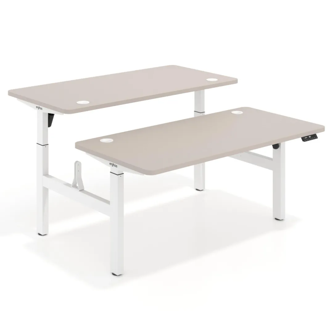 Mesa Multipuesto Elevable eléctrica Erghos Motion estructura blanca 4 cantos curvos