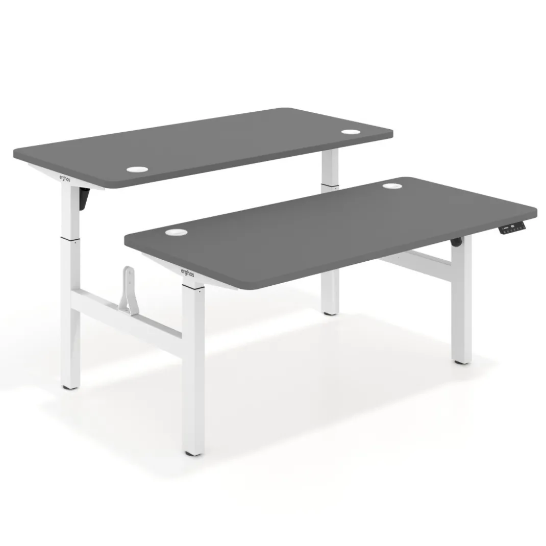 Mesa Multipuesto Elevable eléctrica Erghos Motion estructura blanca 4 cantos curvos