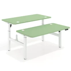 Mesa Multipuesto Elevable eléctrica Erghos Motion estructura blanca 4 cantos curvos
