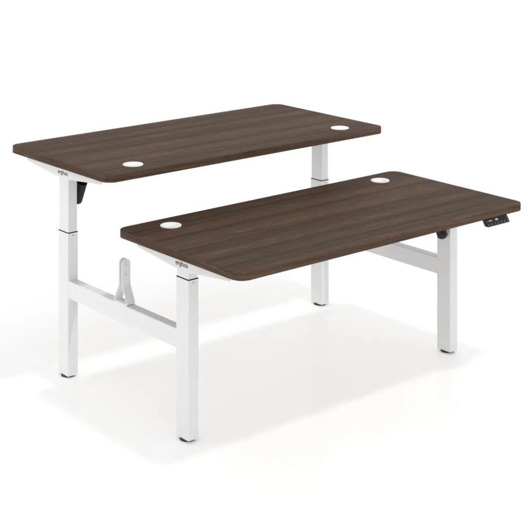 Mesa Multipuesto Elevable eléctrica Erghos Motion estructura blanca 4 cantos curvos