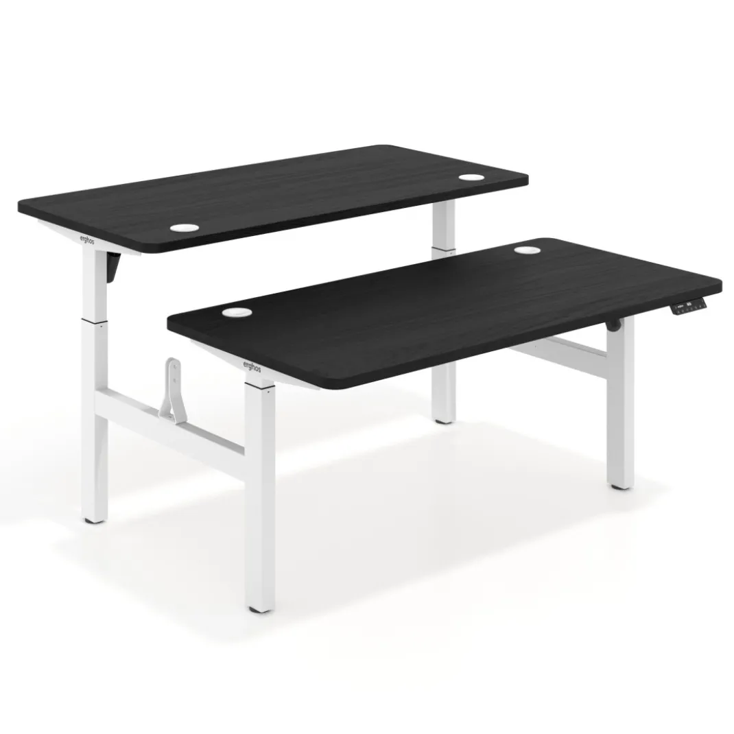 Mesa Multipuesto Elevable eléctrica Erghos Motion estructura blanca 4 cantos curvos