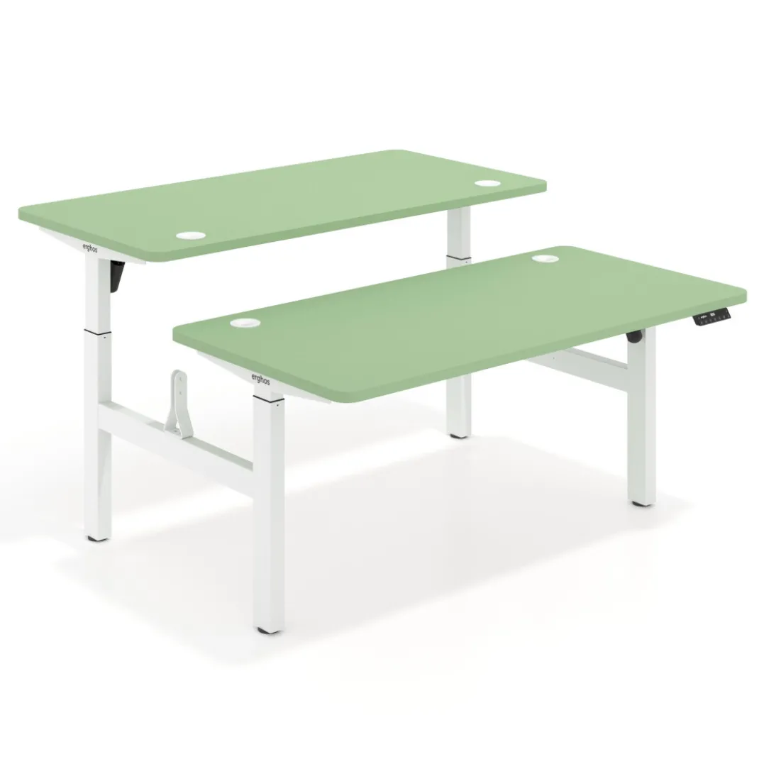 Mesa Multipuesto Elevable eléctrica Erghos Motion estructura blanca 4 cantos curvos