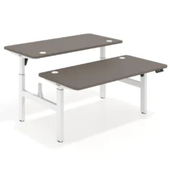 Mesa Multipuesto Elevable eléctrica Erghos Motion estructura blanca 4 cantos curvos