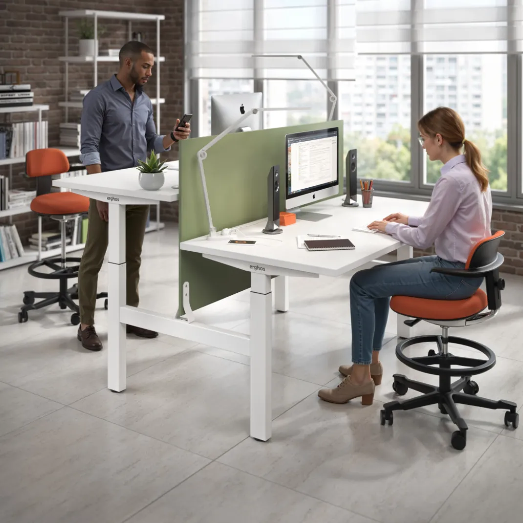 Mesa Multipuesto Elevable eléctrica Erghos Motion estructura blanca canto recto