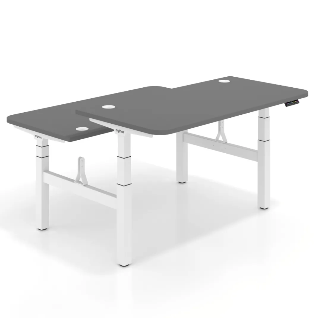 Mesa Multipuesto Elevable eléctrica Erghos Motion Pro estructura blanca 2 cantos curvos