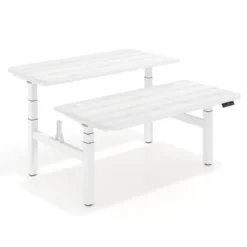Mesa Multipuesto Elevable eléctrica Erghos Motion Pro estructura blanca 2 cantos curvos