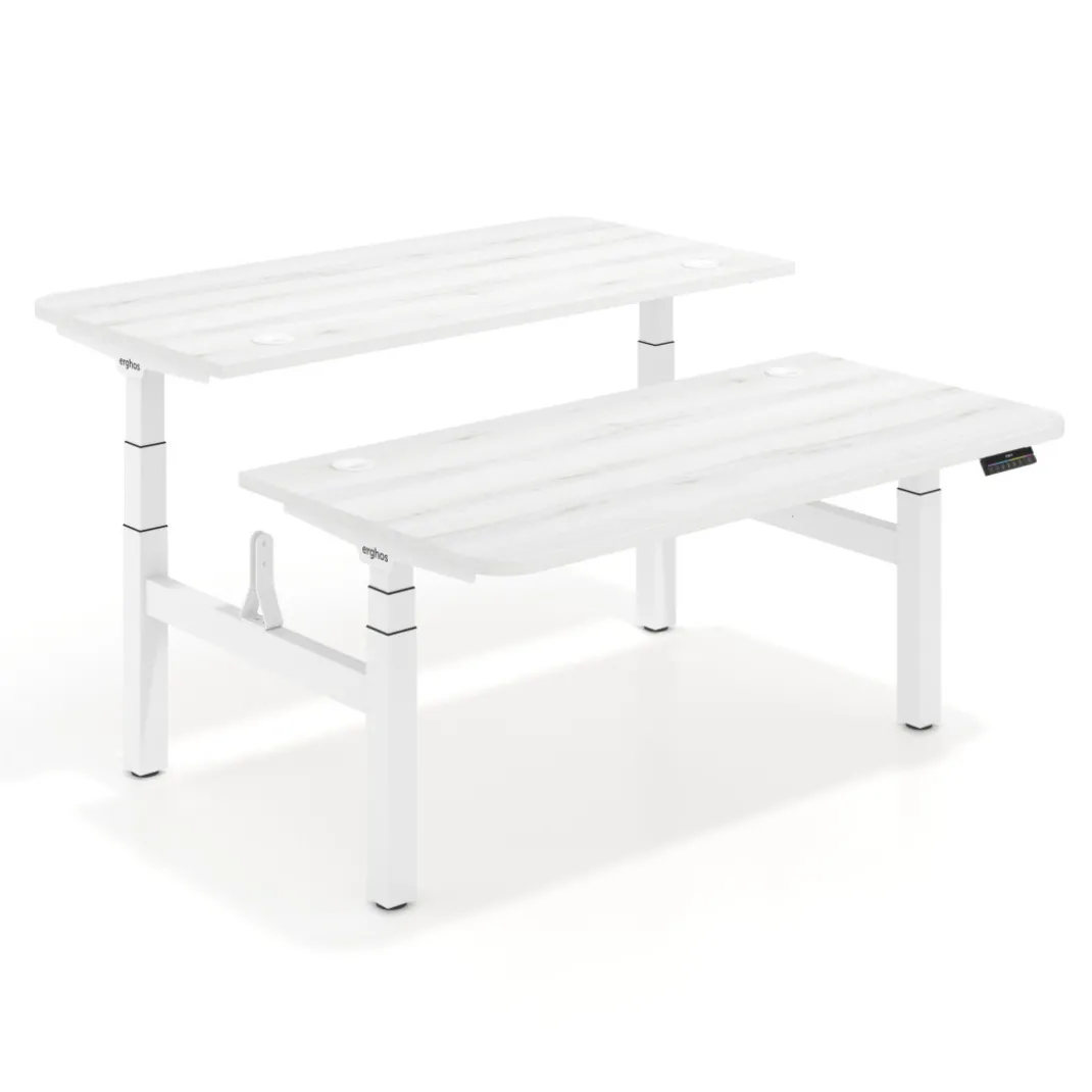 Mesa Multipuesto Elevable eléctrica Erghos Motion Pro estructura blanca 2 cantos curvos