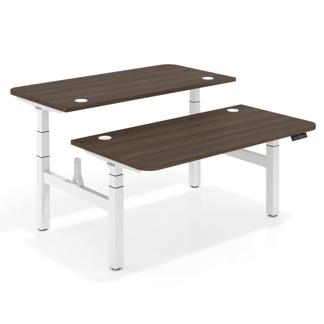 Mesa Multipuesto Elevable eléctrica Erghos Motion Pro estructura blanca 2 cantos curvos