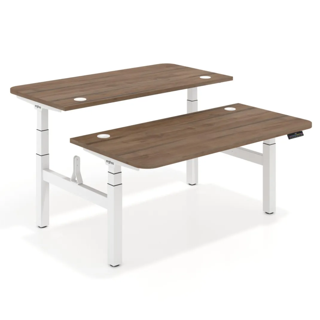 Mesa Multipuesto Elevable eléctrica Erghos Motion Pro estructura blanca 2 cantos curvos