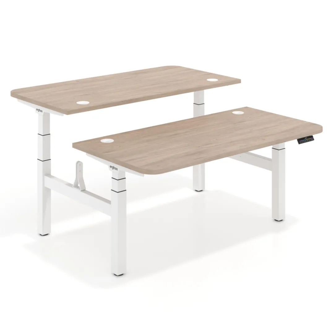 Mesa Multipuesto Elevable eléctrica Erghos Motion Pro estructura blanca 2 cantos curvos