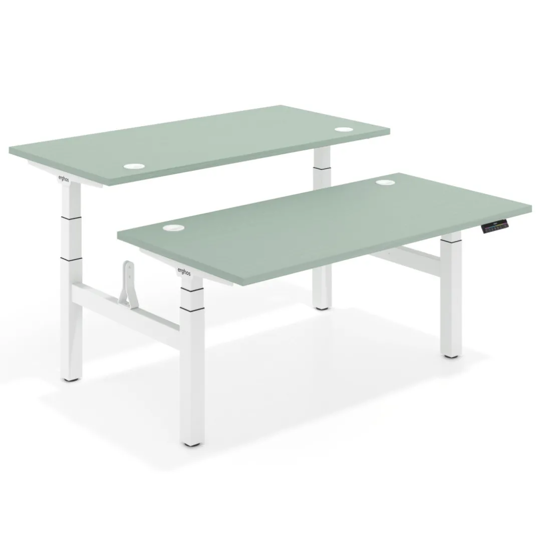 Mesa Multipuesto Elevable eléctrica Erghos Motion Pro estructura blanca canto recto