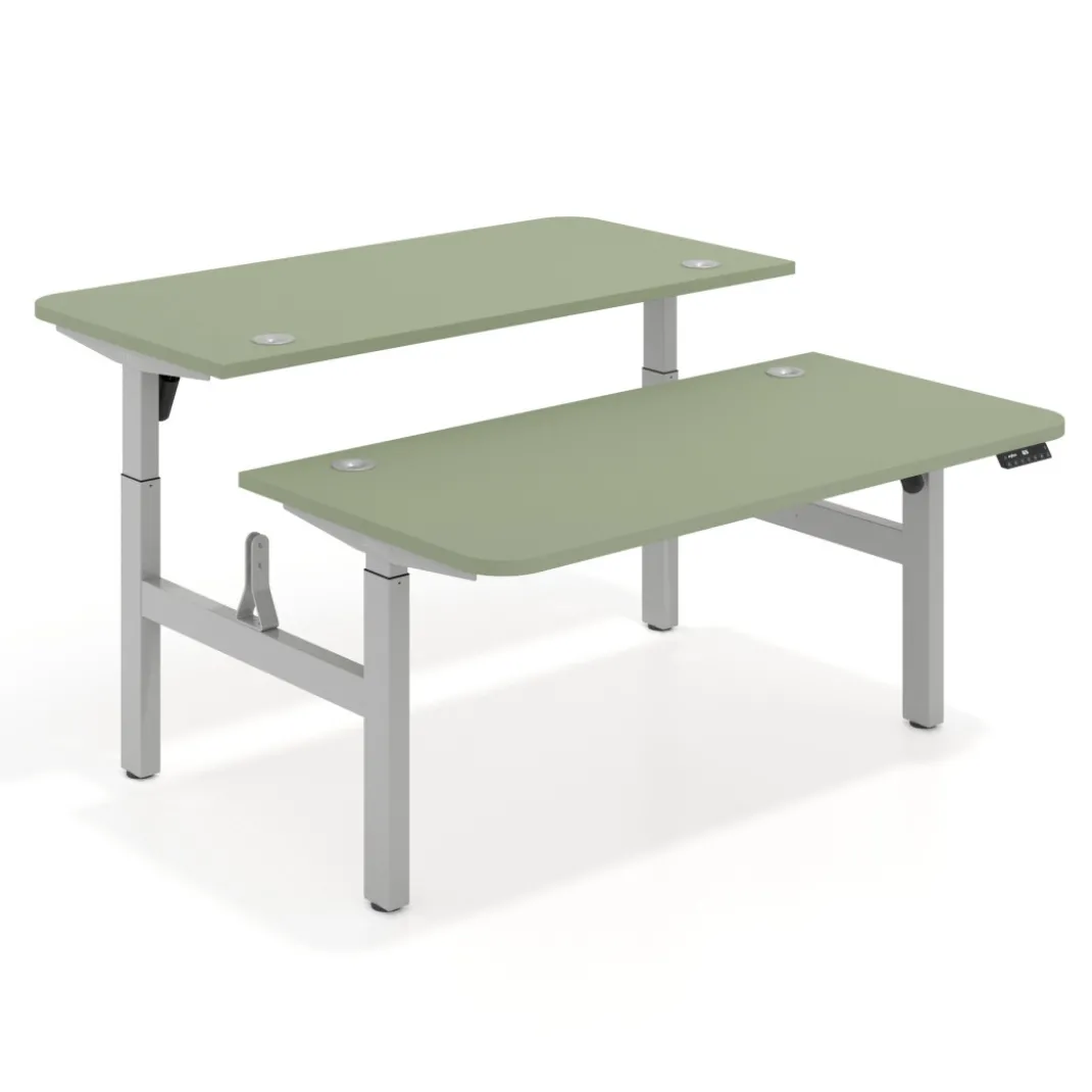 Mesa Multipuesto Elevable eléctrica Erghos Motion estructura aluminio 2 cantos curvos