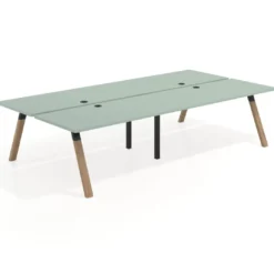 Mesa multipuesto UvePro Bench doble, fondo 166 cm, estructura negra/madera