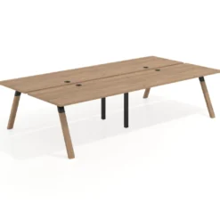 Mesa multipuesto UvePro Bench doble, fondo 166 cm, estructura negra/madera