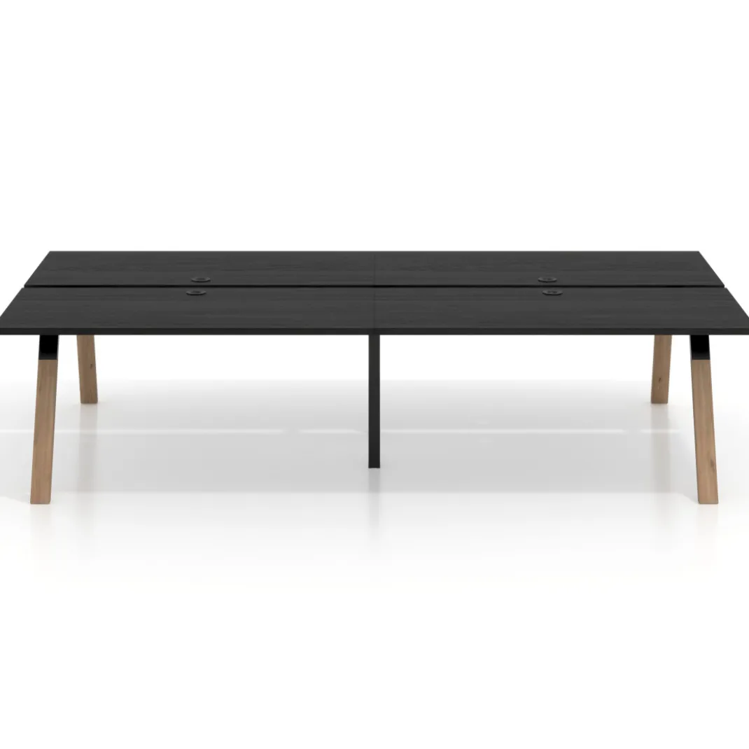 Mesa multipuesto UvePro Bench doble, fondo 166 cm, estructura negra/madera