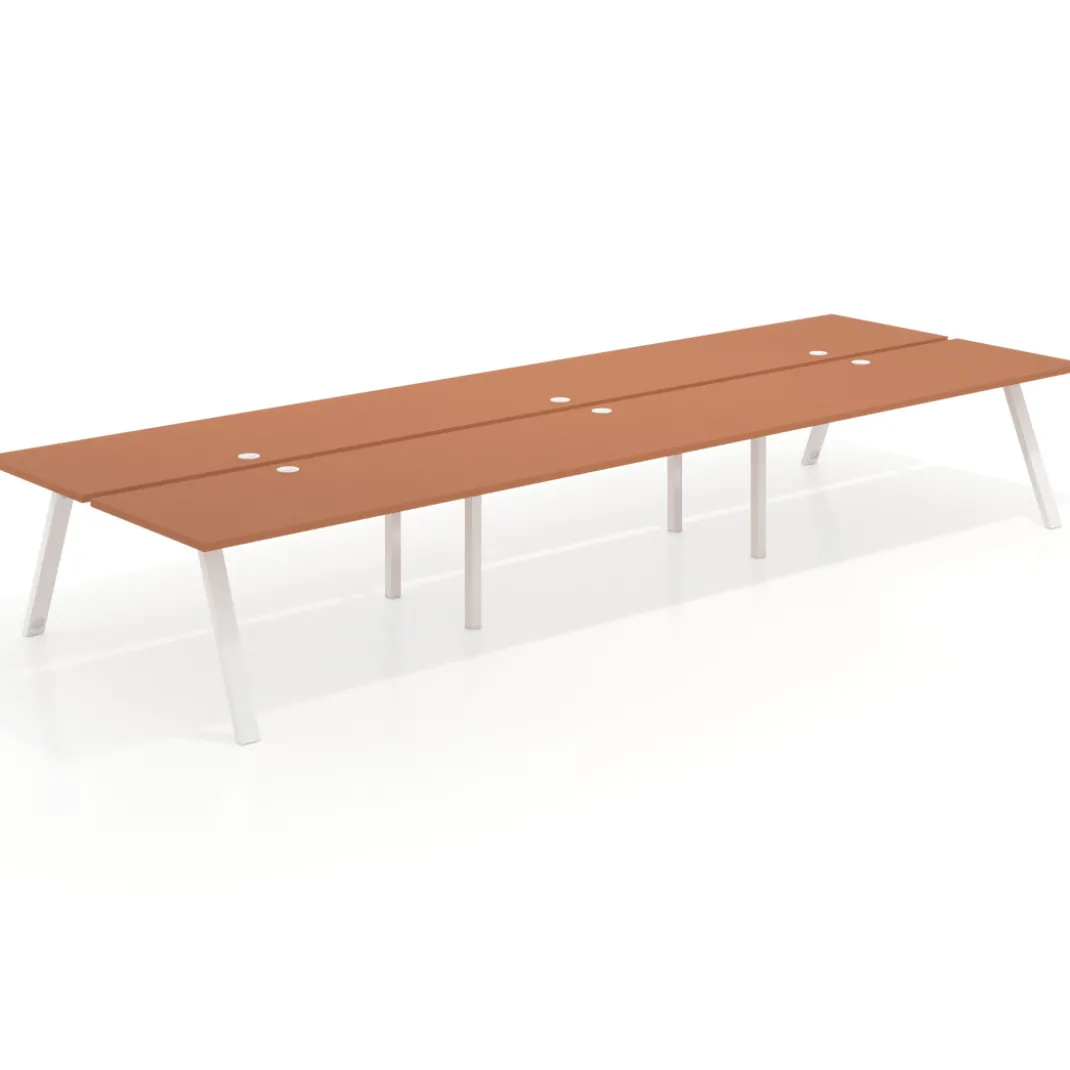 Mesa multipuesto UvePro Bench triple, fondo 166 cm, estructura blanca/madera