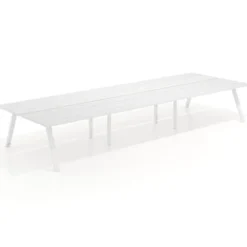 Mesa multipuesto UvePro Bench triple, fondo 166 cm, estructura blanca/madera