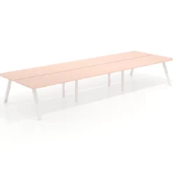 Mesa multipuesto UvePro Bench triple, fondo 166 cm, estructura blanca/madera