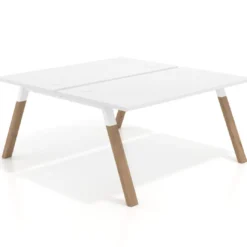Mesa multipuesto UvePro Bench fondo 166 cm, estructura blanca/madera