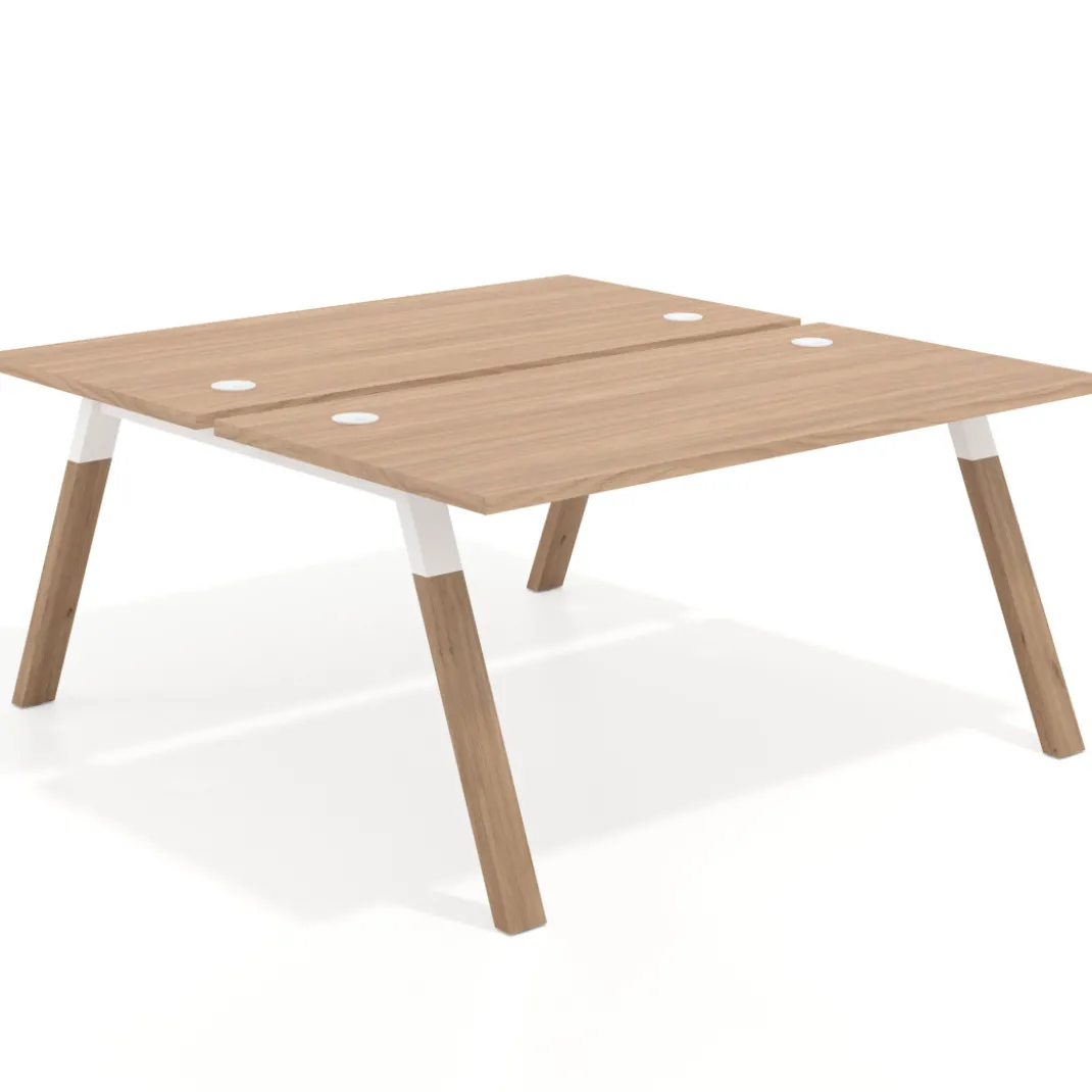 Mesa multipuesto UvePro Bench fondo 166 cm, estructura blanca/madera